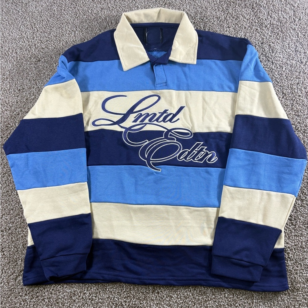 Striped Blue and Cream Rugby Shirt